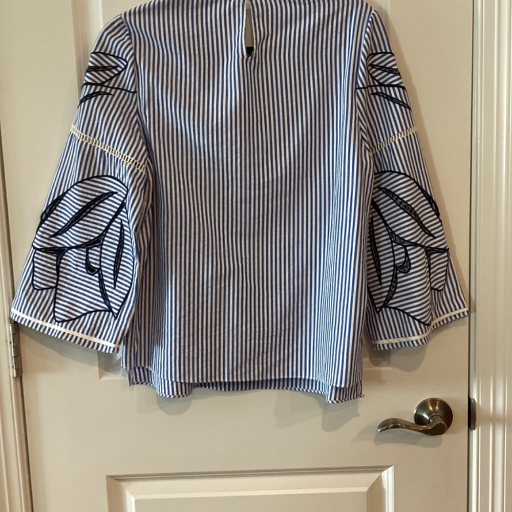 Blue Striped Blouse with Lace-Up Sleeves - Picture 3 of 3